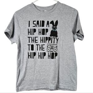 Hippity Hip Hop Bunny Graphic Tee Cute Youth Rabbit Boombox Gray Shirt Youth M